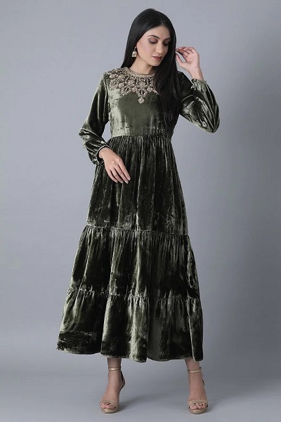 Long Tiered Velvet Ethnic Dress