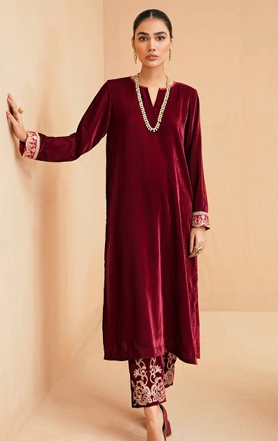 Loose Velvet Kurta Style Dress