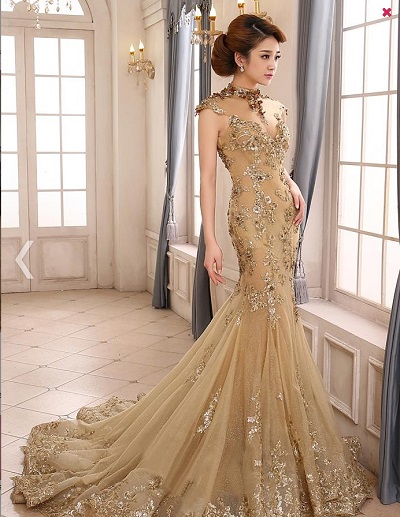 Mermaid Style Golden Net Gown