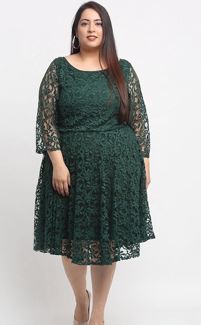 Net And Lace Fabric Fit And Flare Dress Design