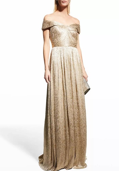 Off Shoulder Full Length Golden Gown