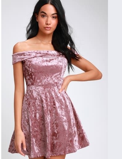 Off Shoulder Velvet Short Dress