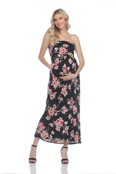 Off shoulder long Maternity floral printed dress