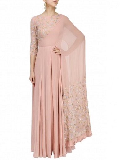 One Side Cape Long Gown For Ladies