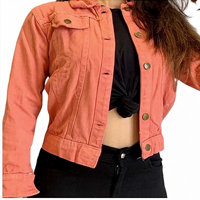 Peach short cropped denim jacket