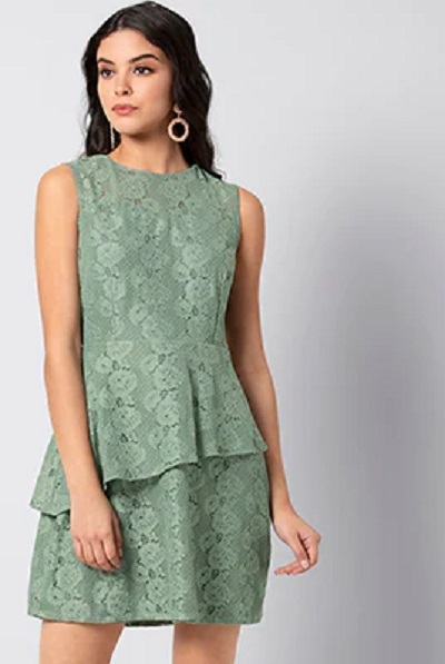 Peplum Style Mint Green Lace Pattern Dress