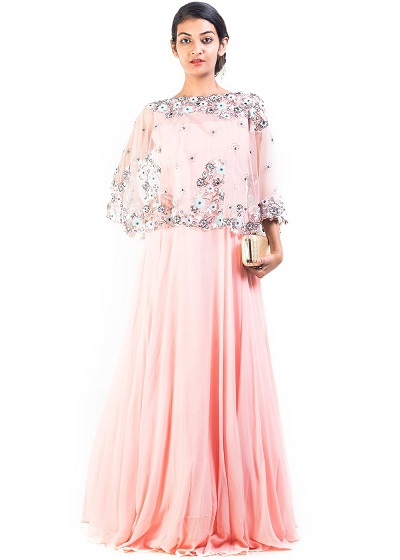 Pink Cape Full Length Gown