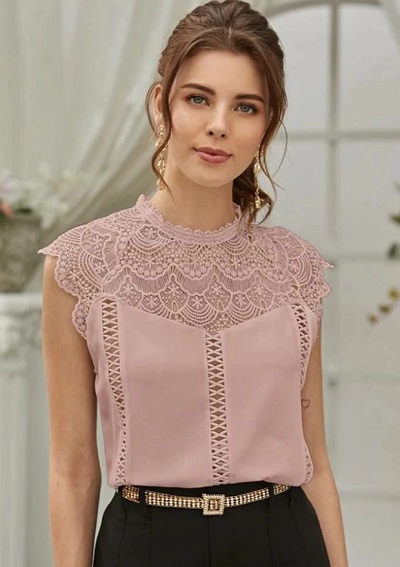 Pink lace fabric top for party wear