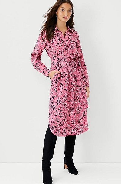 Pink shirt style long dress for ladies
