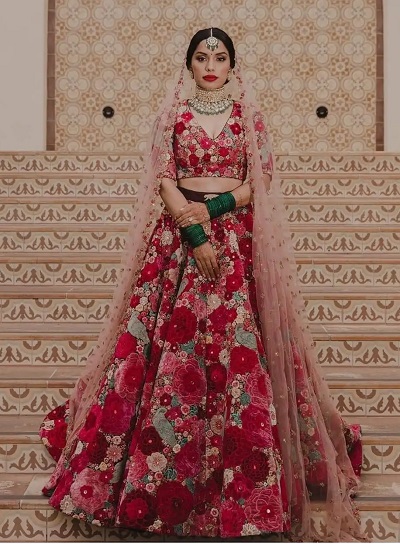 Printed lehenga with net Dupatta for wedding