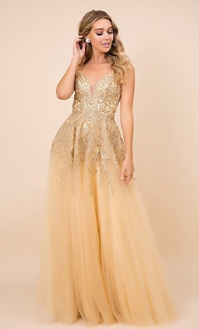 Prom Golden Glitter Net Gown