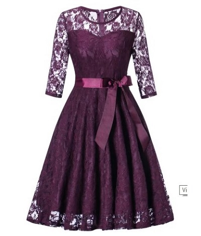 Purple Lace Dress With Waist Bow