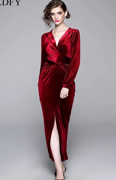 Red Full Sleeve Pencil Dress For Women