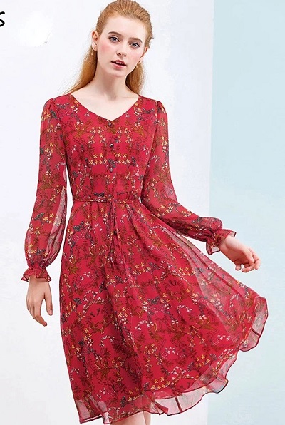 Red Georgette printed dress for summers