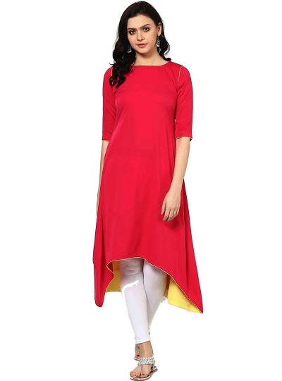 Red high low kurti with contrasting lining