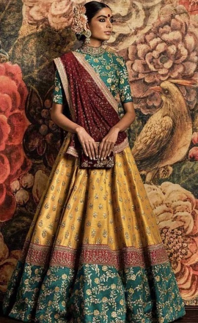 Silk floral print multicolored lehenga