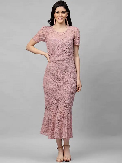 Simple Long Fitted Lace Dress Design