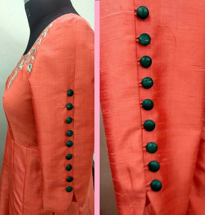 Simple button work kurti sleeves design