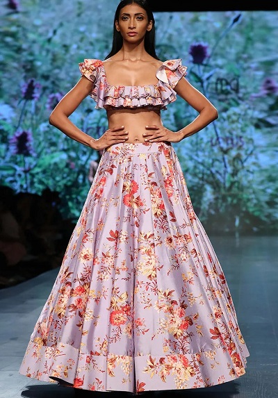 Simple crop top with floral lehenga