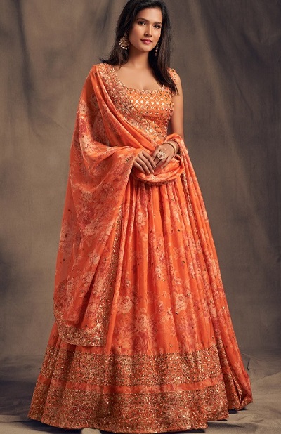 Stylish floral lehenga with chiffon dupatta