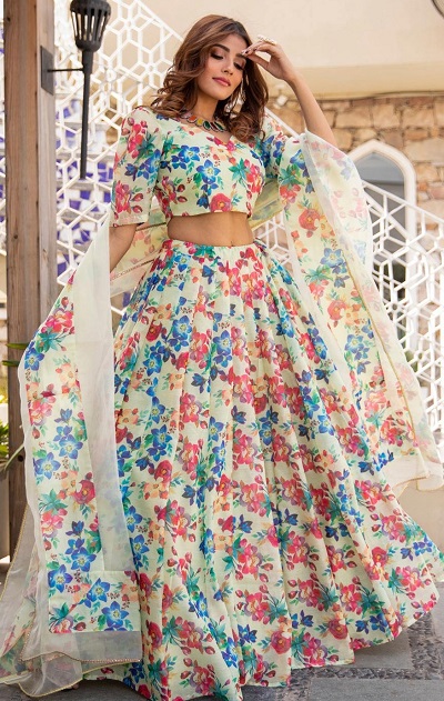 Subtle floral lehenga skirt and crop top