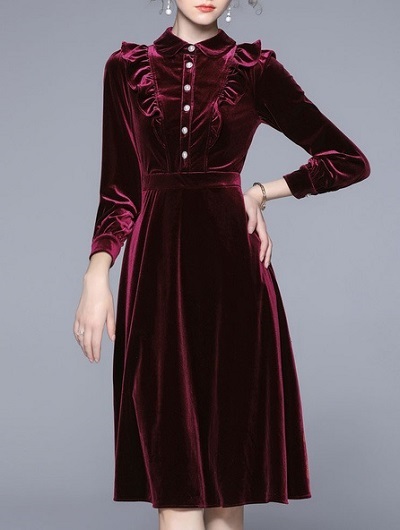 Velvet full sleeves midi dress for women