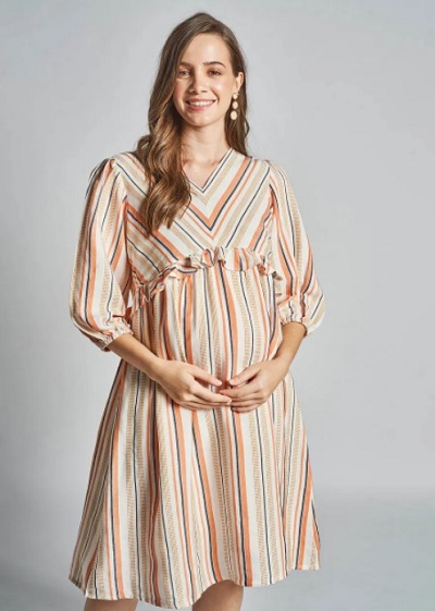 Vertical Striped Short Maternity dress