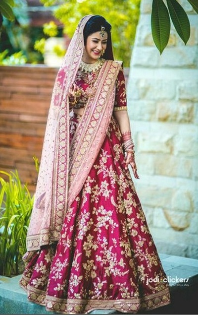 Wedding wear pink floral printed lehenga with dupatta