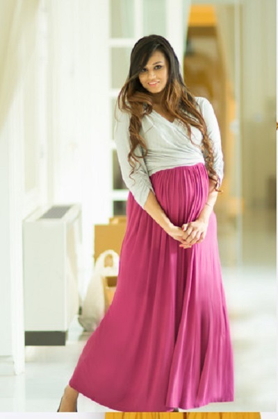 White And Pink Long Maternity Style Wrap Dress