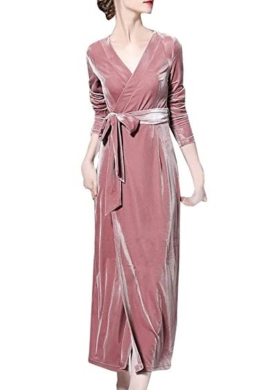 Wrap Style Pink Velvet Dress