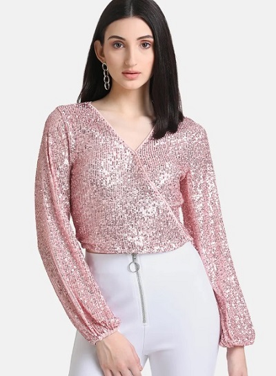 Wrap sequin studded full sleeves top