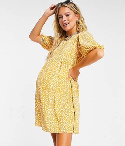 Yellow Daisy Printed Maternity Dress