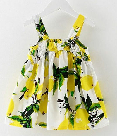 Yellow Printed Summer Dress For Gir