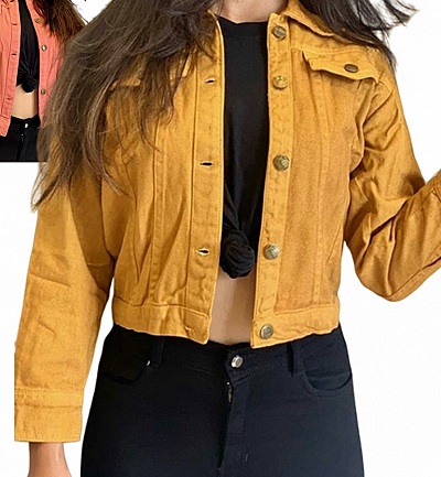 Yellow short cropped jacket for women