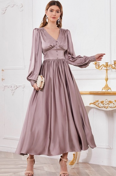 Corset Pattern Long Lavender Satin Dress