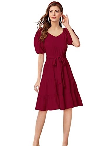 Fit and flare dress with front belt