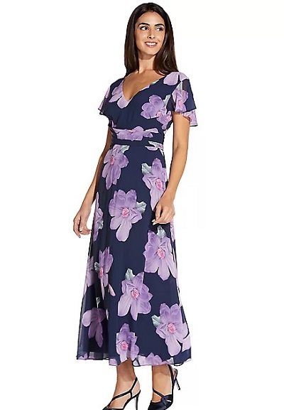 Flutter sleeve long floral printed dress