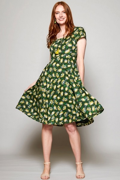 Green printed summer dress for ladies