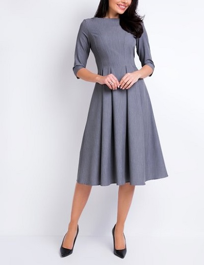 Simple fit and flare box pleated dress