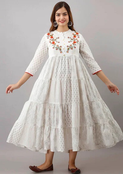 A Line Cotton White Dress