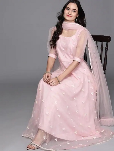 Anarkali Gown Suit With Net Dupatta