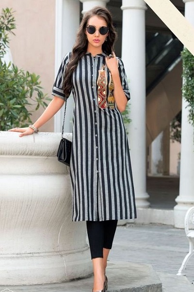 Black And White Shirt Kurti With Black Pants