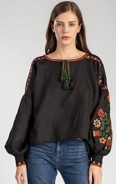 Black Embroidered Full Sleeves Top