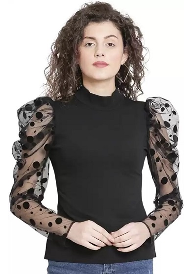 Black Full Puff Sleeved Top Pattern