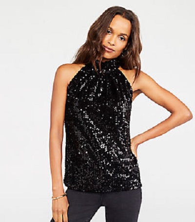 Black Sequin Studded High Neck Halter Top Design