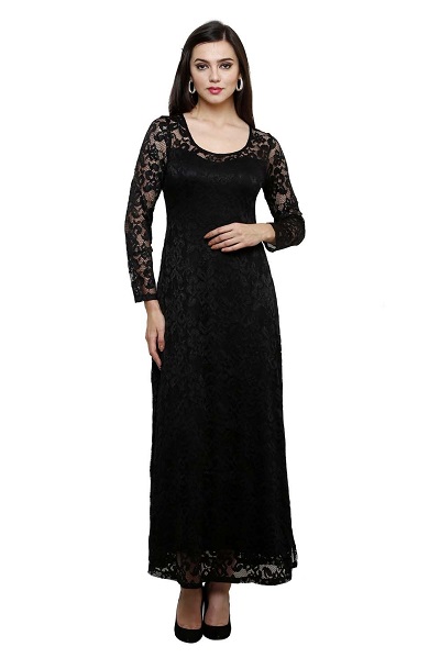 Black lace kurta with net sleeves design