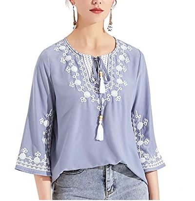 Blue Embroidered Short Cotton Top