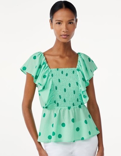 Butterfly Sleeves Polka Dotted Peplum Top