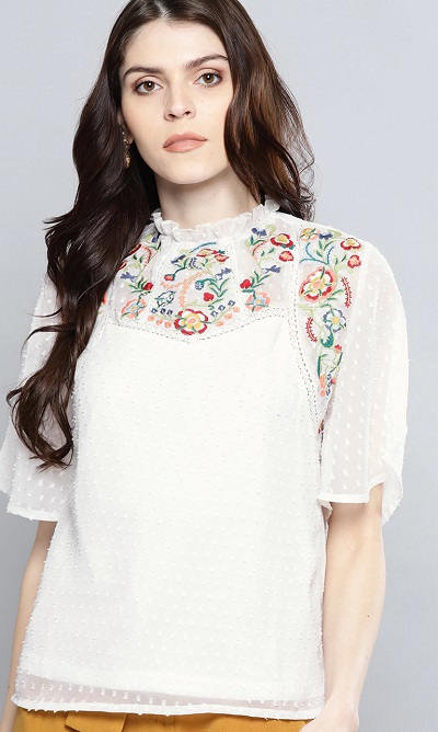 Chiffon Embroidered Knitted Top Pattern