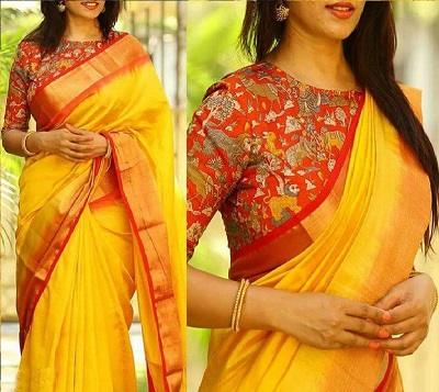 Cotton Silk boat neckline simple saree blouse